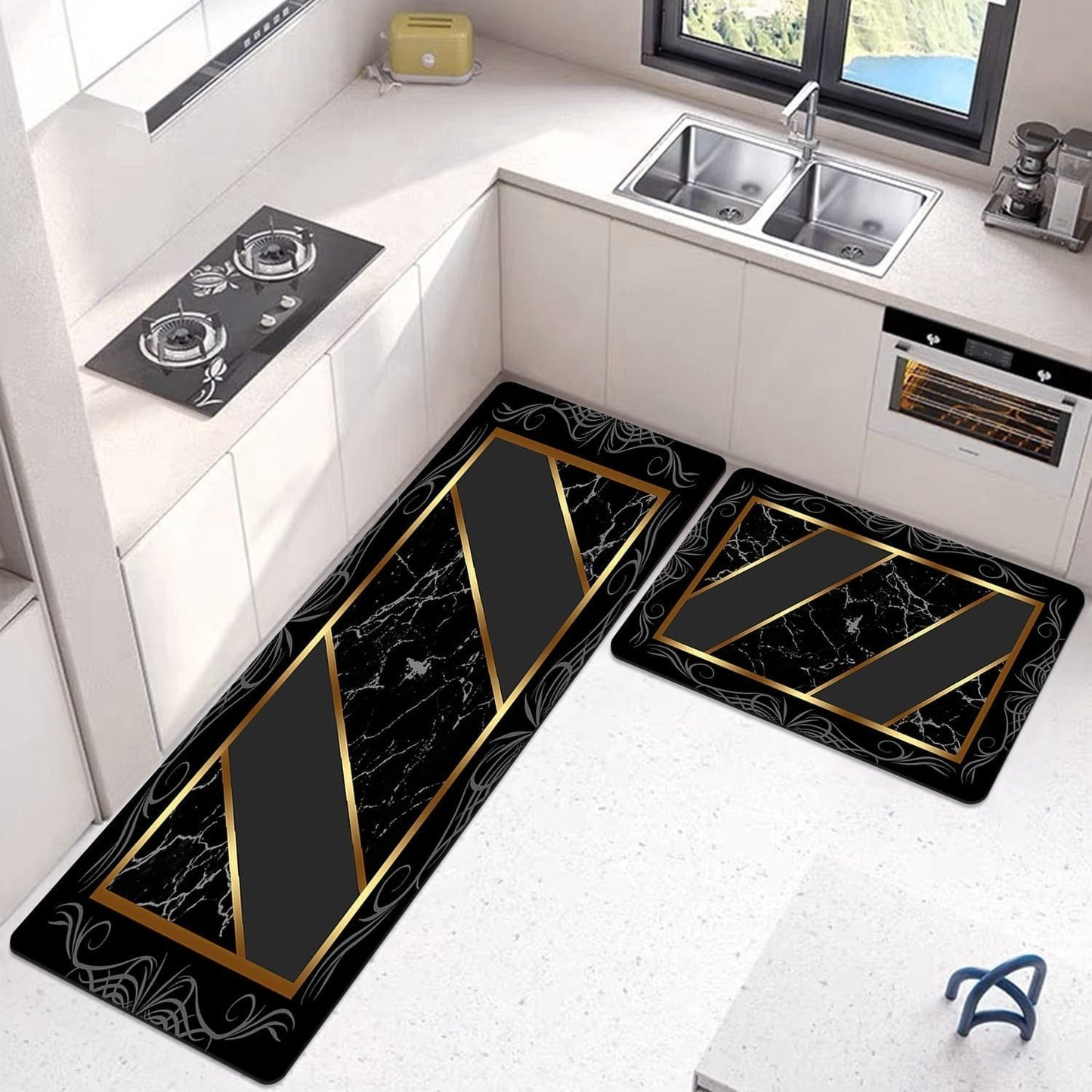2pcs Kitchen Runner Mat Non Slip Washable Rugs
