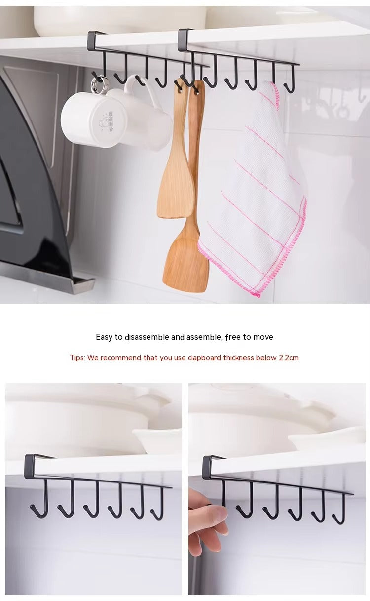6-Hook Under Shelf Mug Rack – Space-Saving Kitchen Organizer