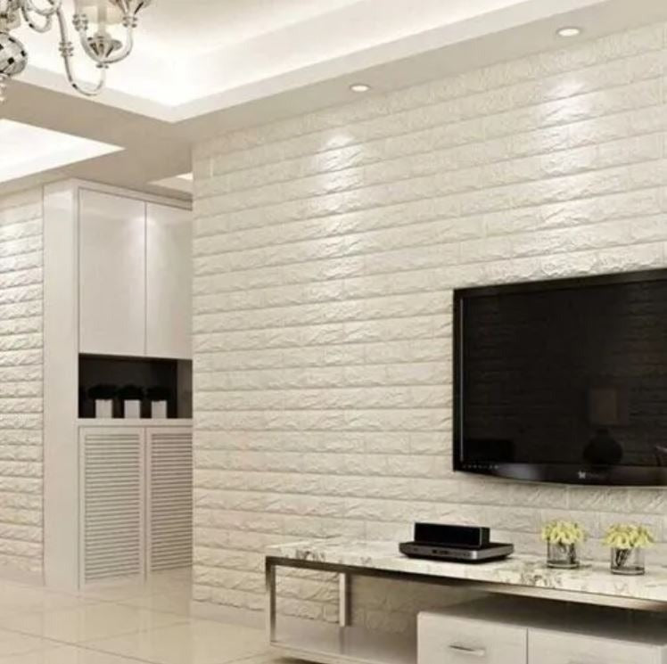 PE Foam 3D Wall Brick Sheet Self-Adhesive Waterproof White