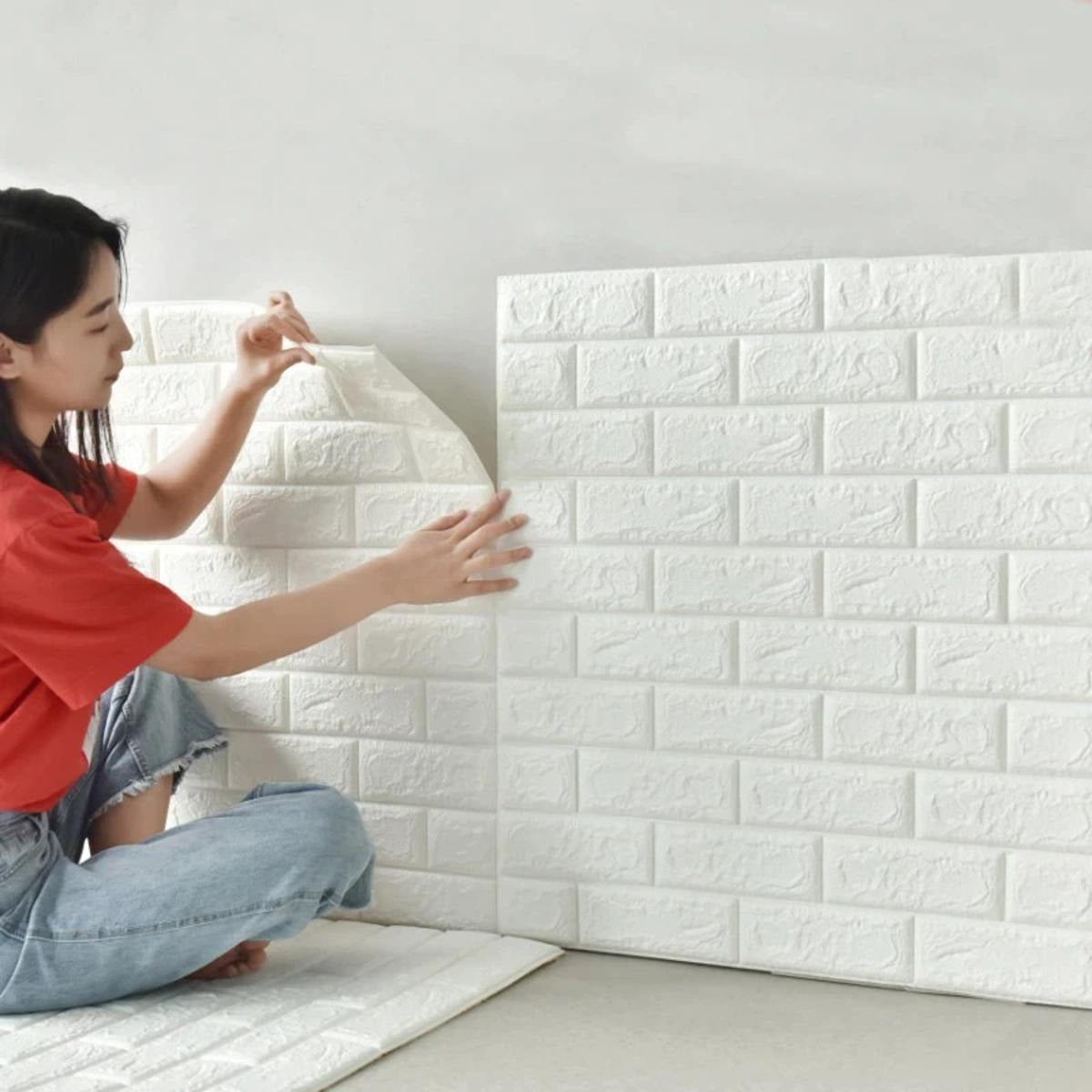 PE Foam 3D Wall Brick Sheet Self-Adhesive Waterproof White