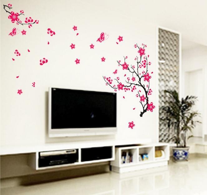 Plum Butterfly Pink Tree 3D Wall Stickers