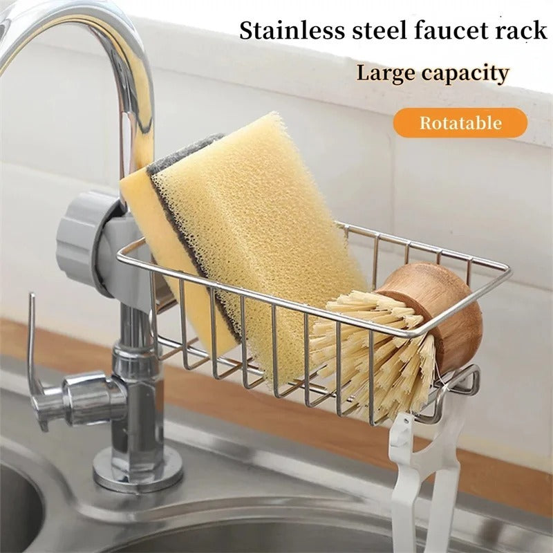 Rotatable Stainless Steel Sink Organizer for Sponge & Dish Cloth