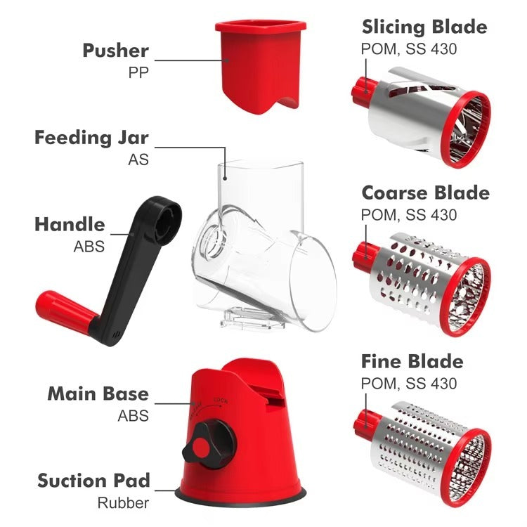 TableTop Drum Grater 3-in-1 – Manual Veg Cutter & Slicer