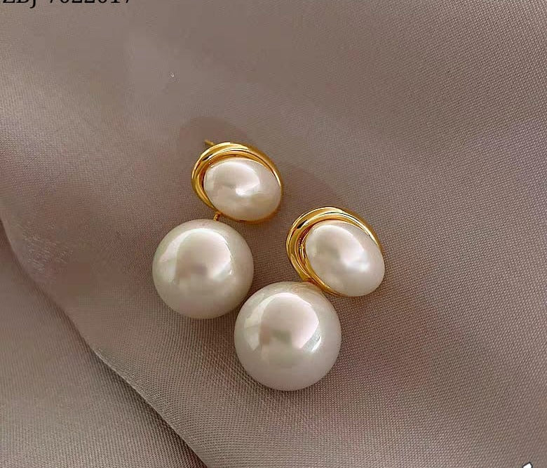 Oval Marble Korean Style Earrings For Women - Golden