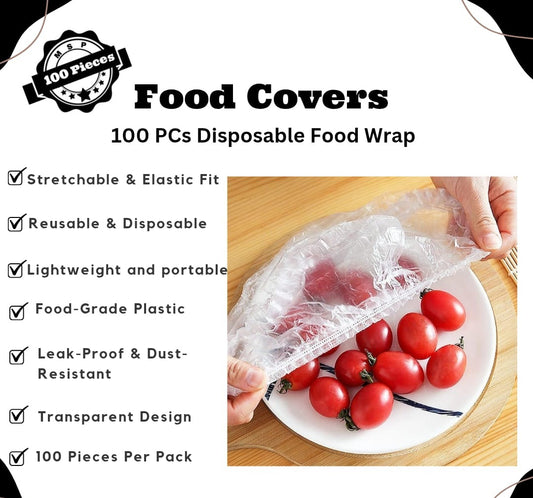 100PCS Elastic Plastic Food Wrap Covers | Fresh & Dust Proof
