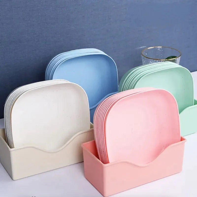 10pcs Plates Set With Holder Random Colors