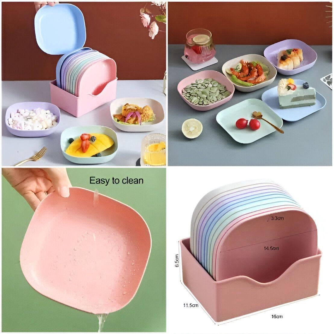 10pcs Plates Set With Holder Random Colors