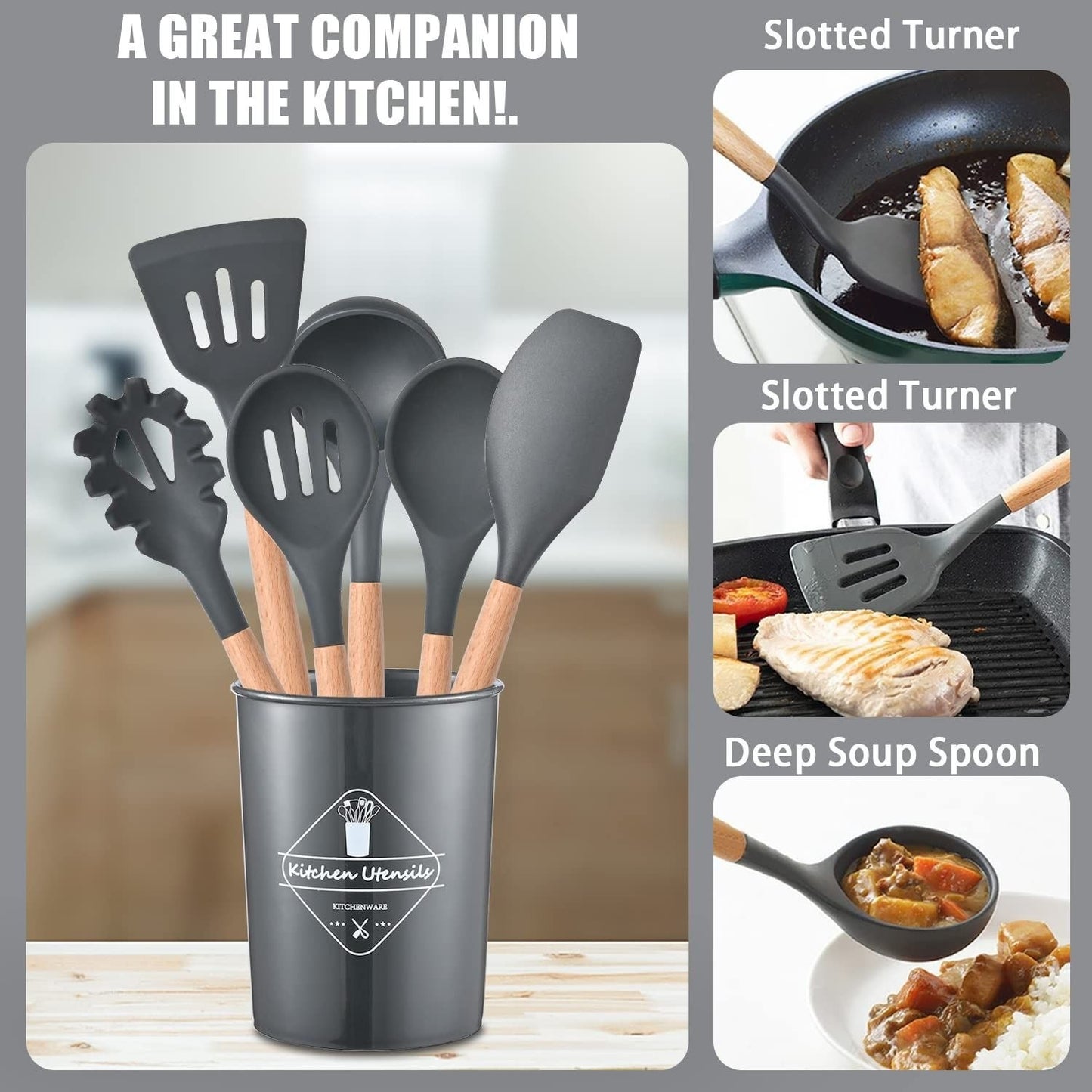 12Pcs Silicone Kitchen Utensil Set Non-Stick Heat Resistant
