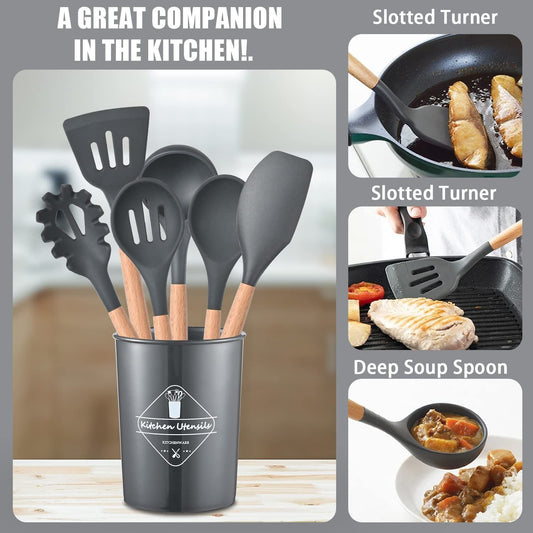 12Pcs Silicone Kitchen Utensil Set Non-Stick Heat Resistant