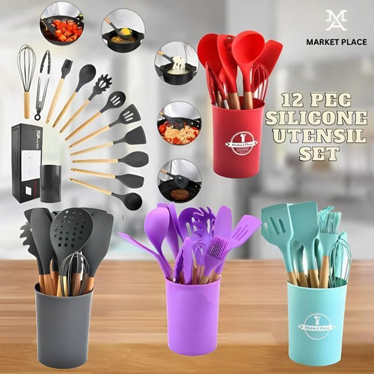 12Pcs Silicone Kitchen Utensil Set Non-Stick Heat Resistant