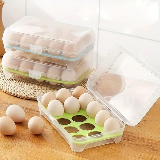 15-Grid Egg Storage Container – BPA-Free Fridge Organizer with Lid