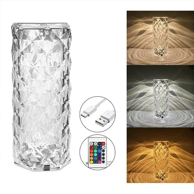 16 Colors Diamond Rose Crystal Bedside Touch Lamp