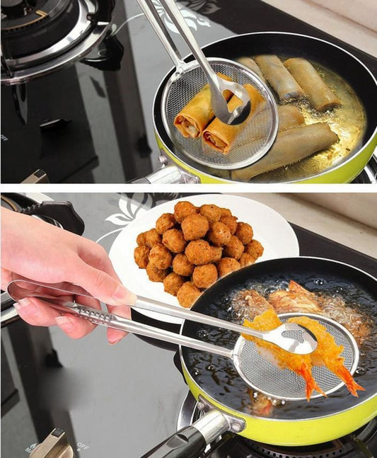 2-in-1 Fry Spoon Strainer with Clip | Stainless Steel Kitchen Tool