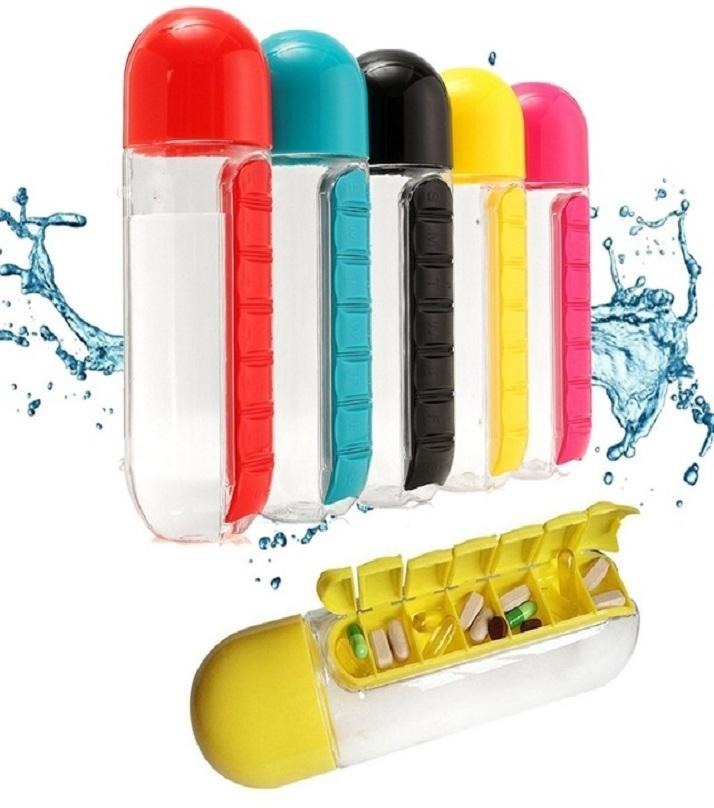 2-in-1 Medicine Organizer With Water Bottle 600ml