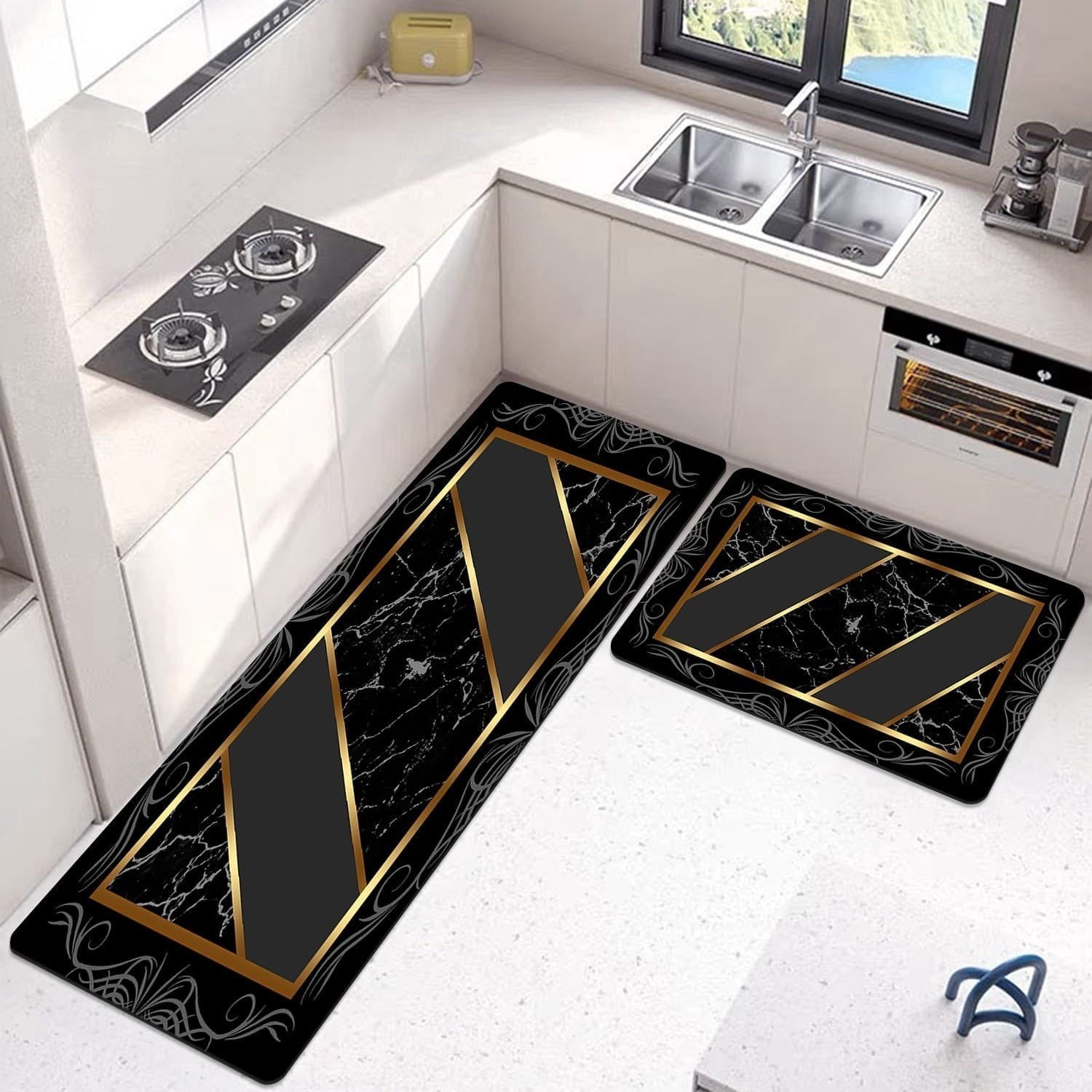 2pcs Kitchen Runner Mat Non Slip Washable Rugs