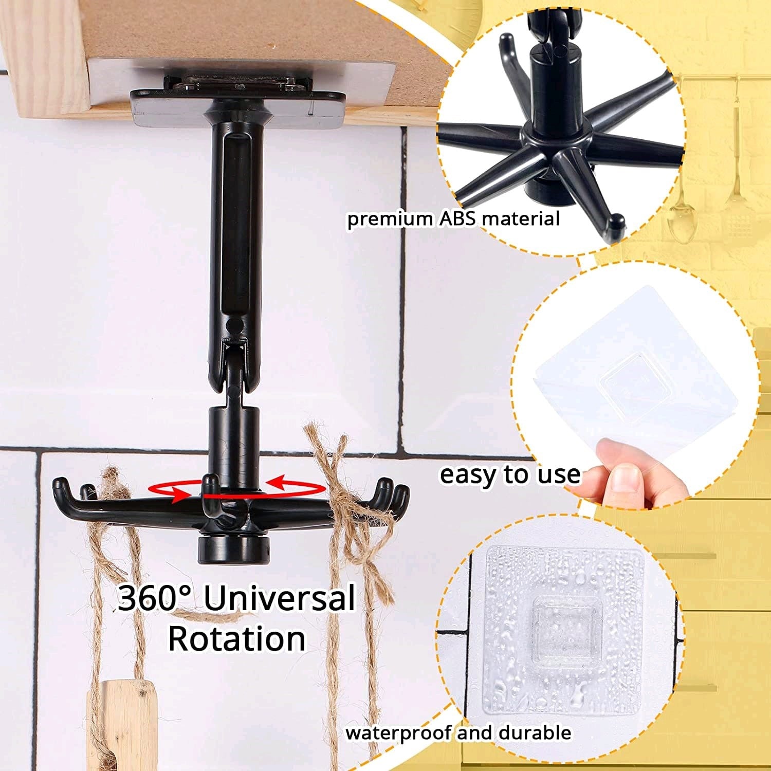 360° Rotating Kitchen Hook – No Drill Self-Adhesive Organizer