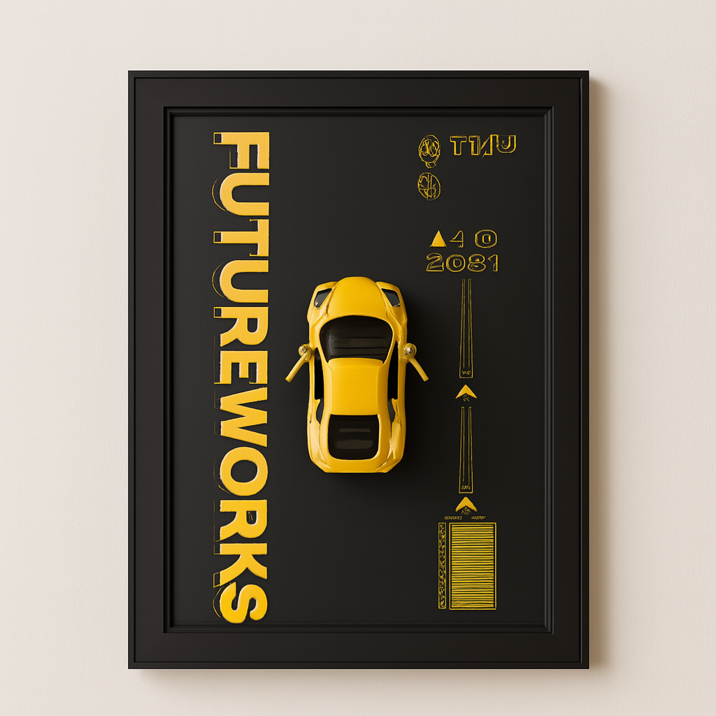 3D Yellow Sports Car Metal Wall Frame Decor