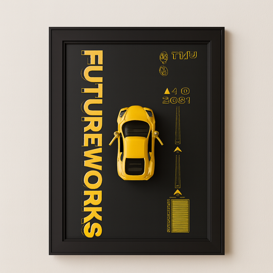 3D Yellow Sports Car Metal Wall Frame Decor