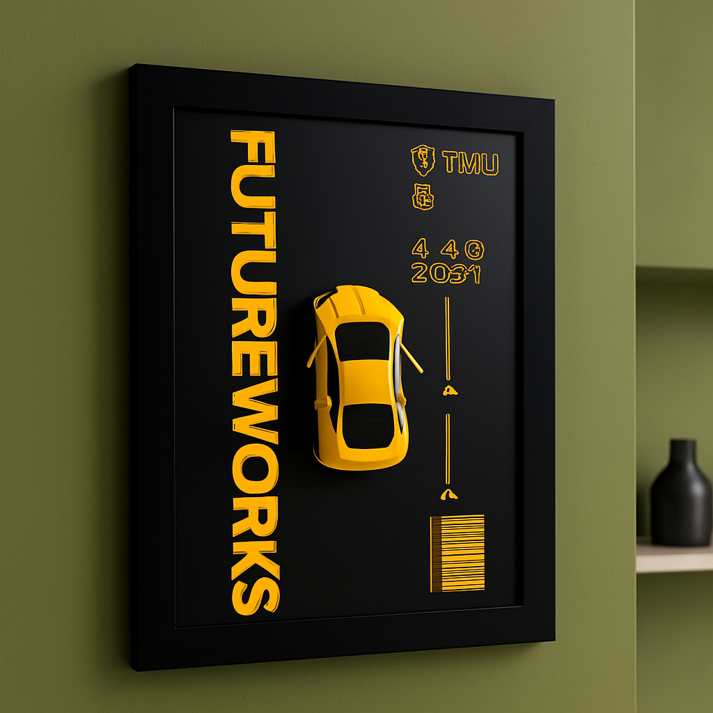 3D Yellow Sports Car Metal Wall Frame Decor