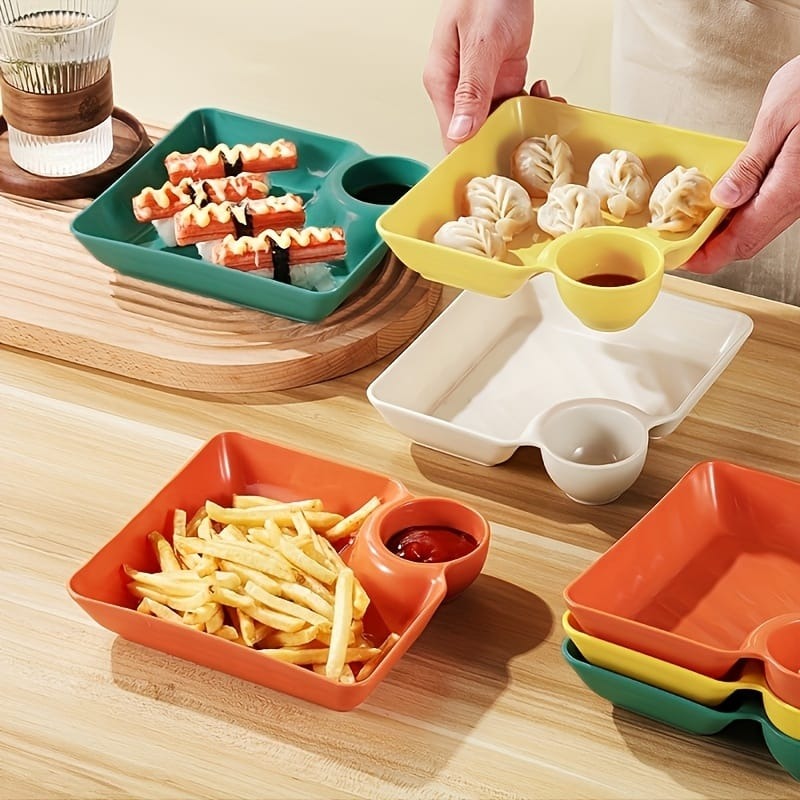 4-Piece Colorful Serving Platter Set With Dipping Bowls