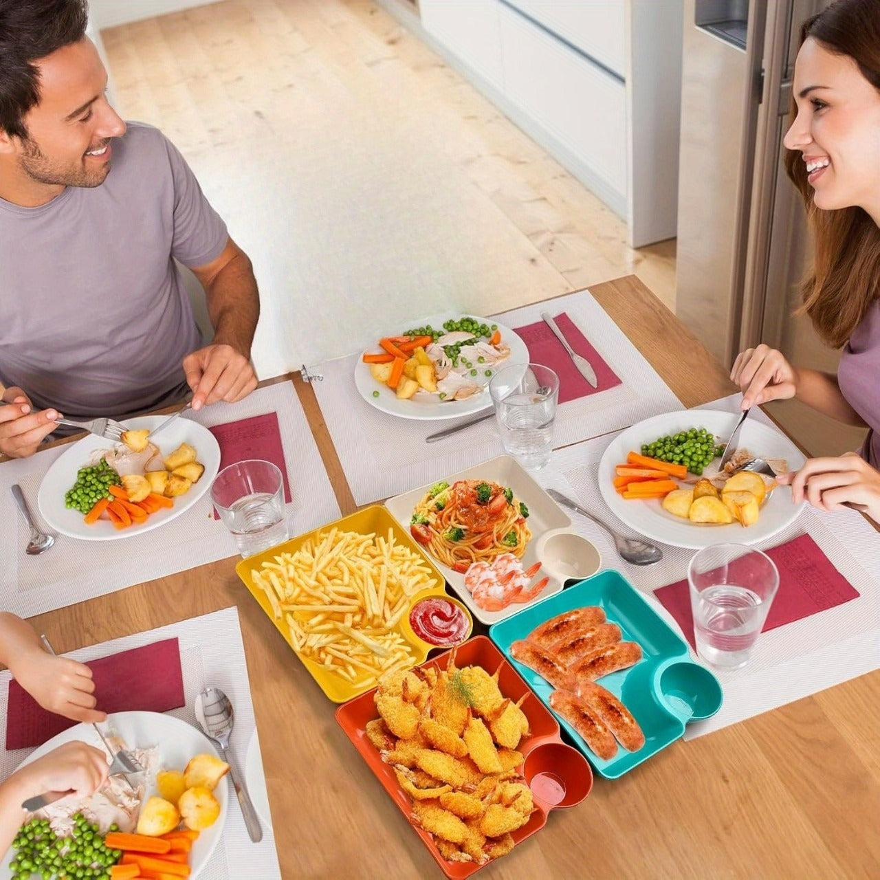 4-Piece Colorful Serving Platter Set With Dipping Bowls