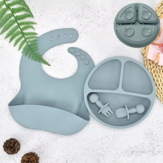 4Pcs Baby Silicone Dining Plates Cute Cartoon Kids Tableware