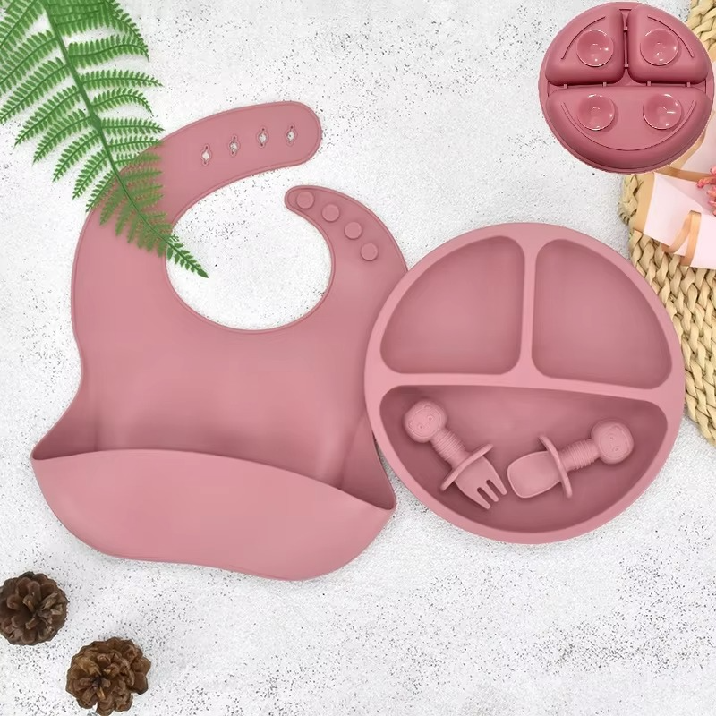 4Pcs Baby Silicone Dining Plates Cute Cartoon Kids Tableware