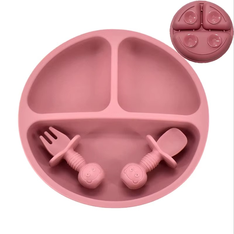 4Pcs Baby Silicone Dining Plates Cute Cartoon Kids Tableware