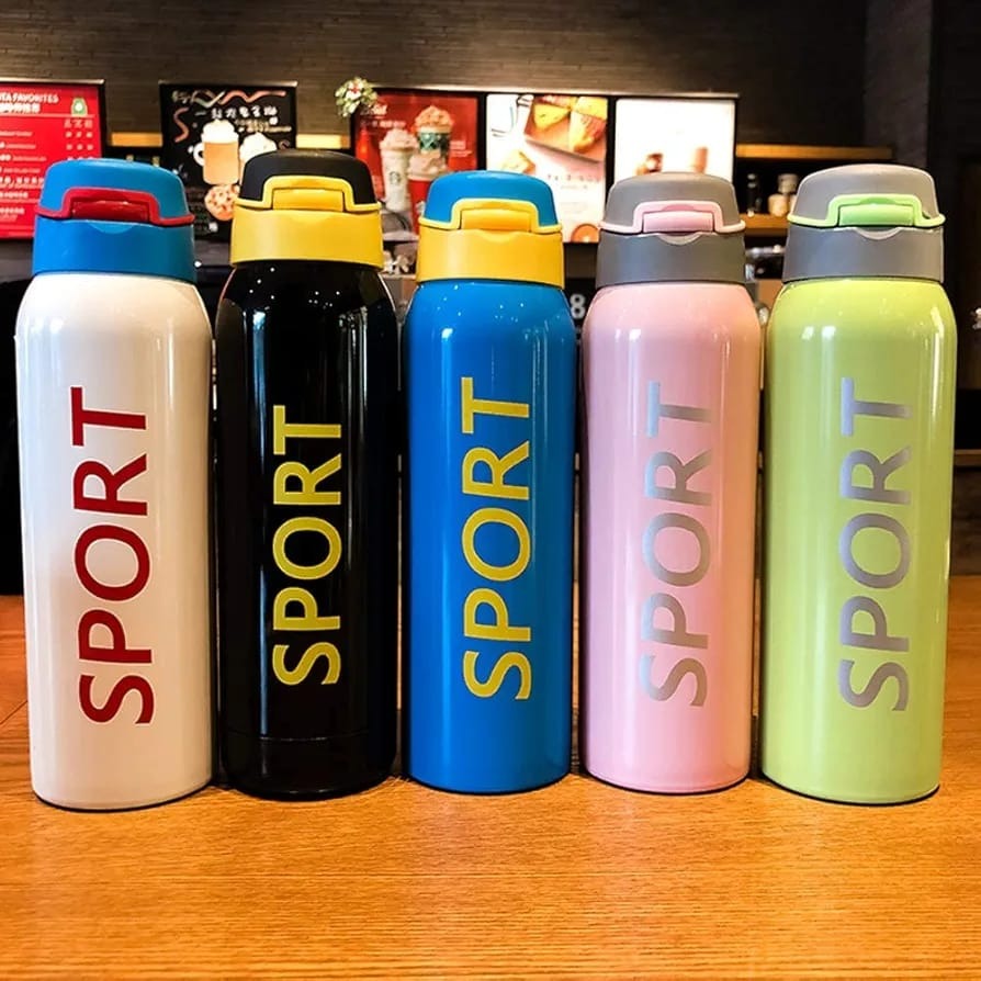 500ml Portable Sports Thermos Bottle with Straw - Random Color