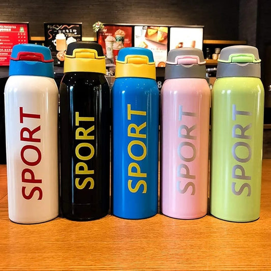 500ml Portable Sports Thermos Bottle with Straw - Random Color