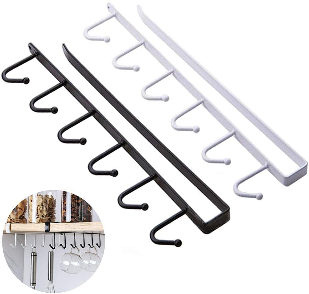 6-Hook Under Shelf Mug Rack – Space-Saving Kitchen Organizer