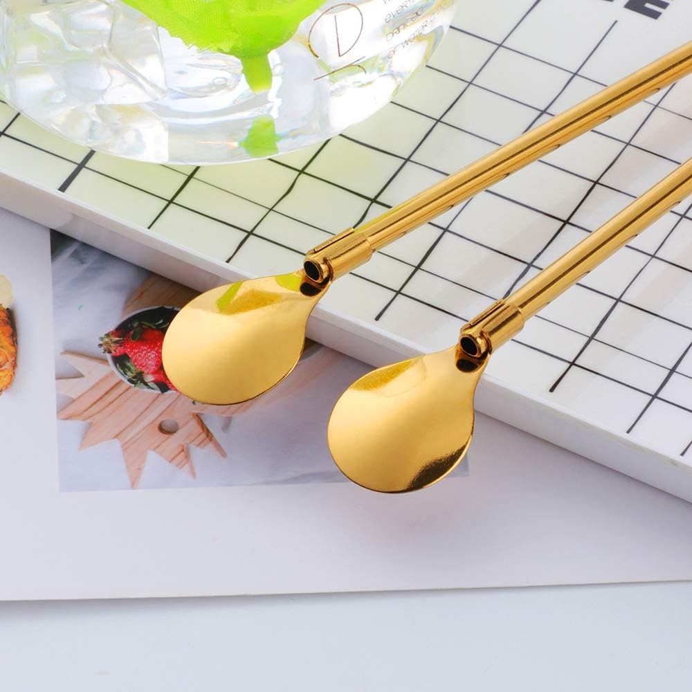 6-Piece Reusable Stainless Steel Straw Spoons With Brush