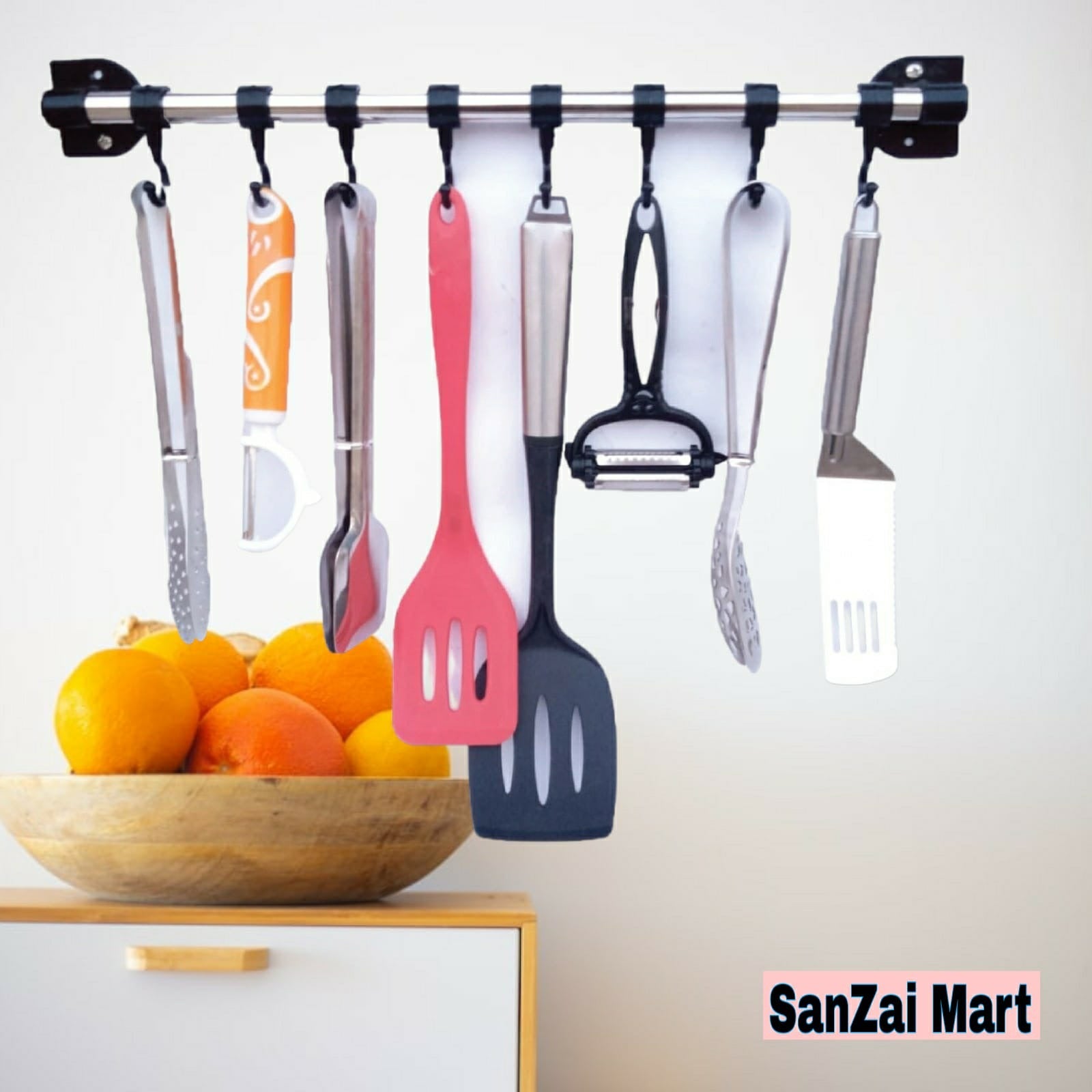 8 Sliding Hooks Kitchen Rack | Wall-Mounted Organizer Stand