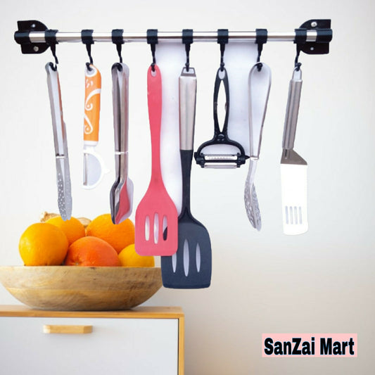 8 Sliding Hooks Kitchen Rack | Wall-Mounted Organizer Stand