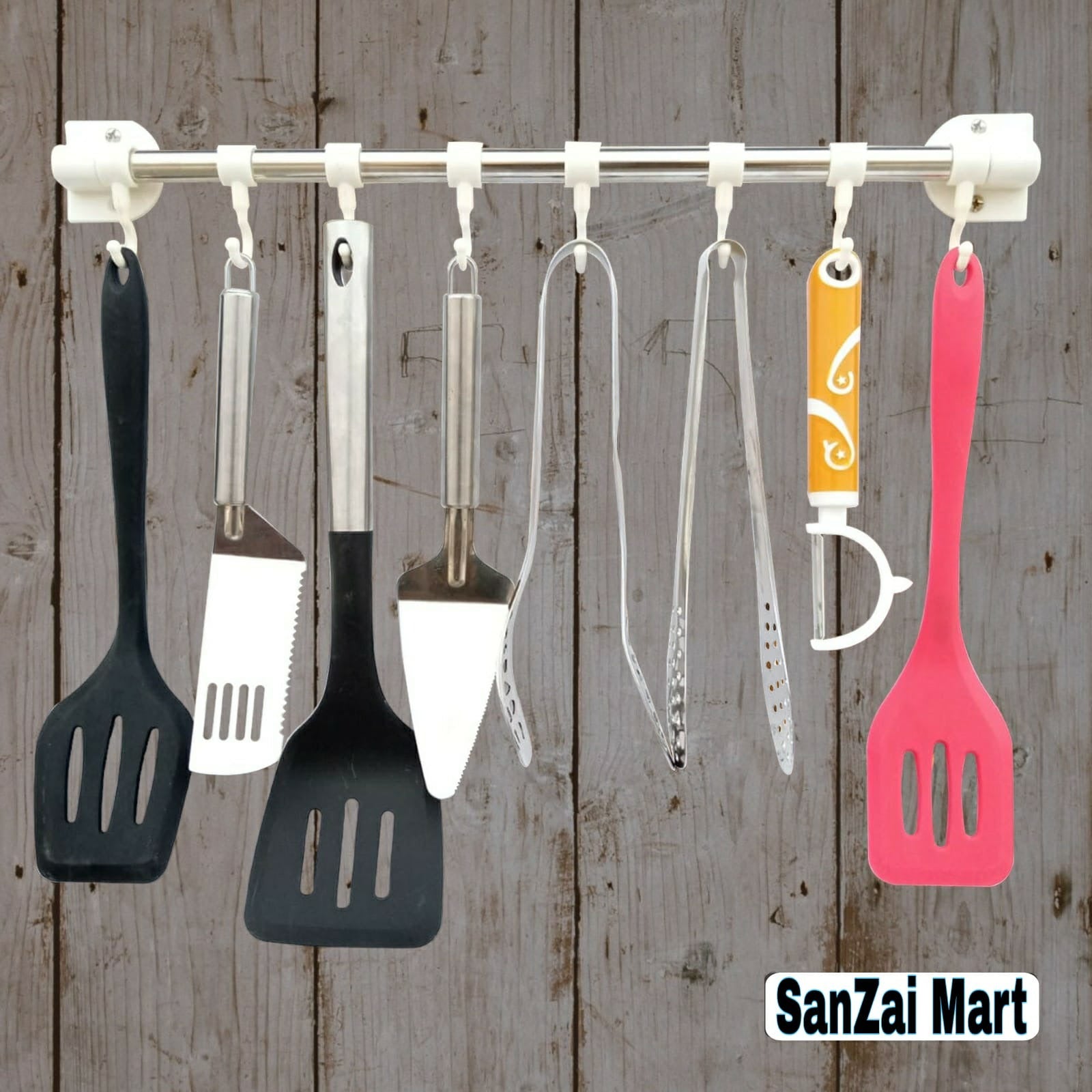 8 Sliding Hooks Kitchen Rack | Wall-Mounted Organizer Stand