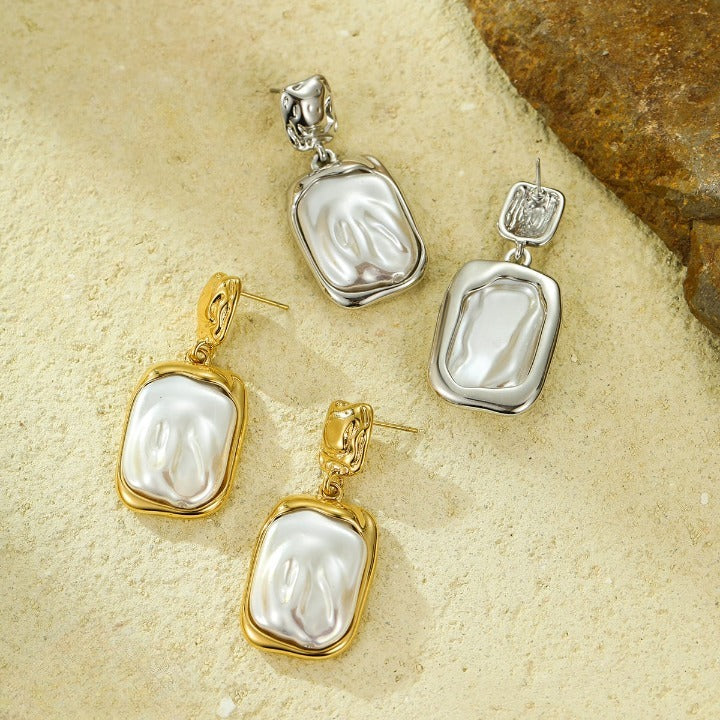 Elegant Korean Gold Foil Earrings with White Stone
