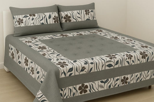 Embroidered Patch Work King Size Cotton Bedsheet