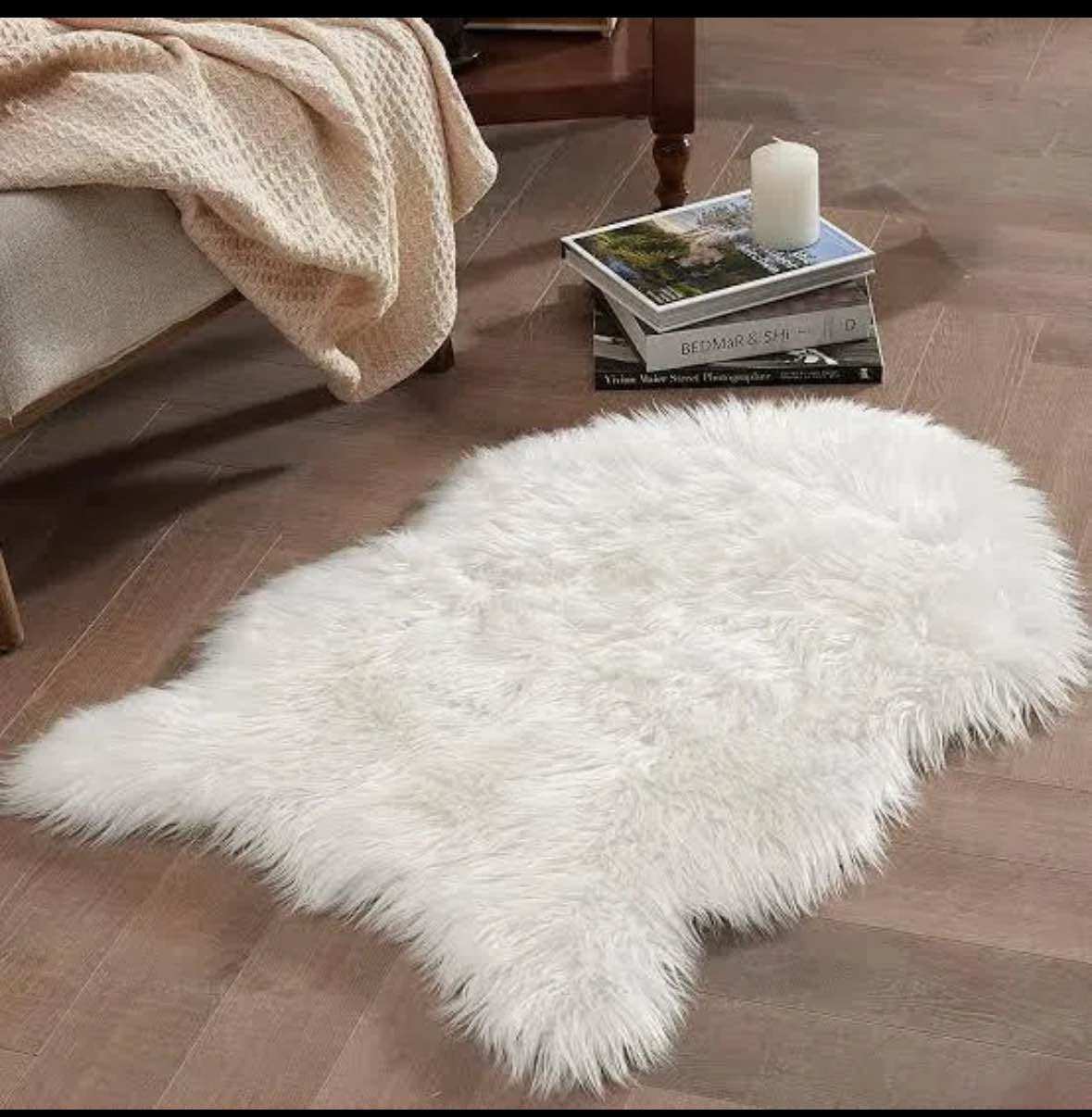 Faux Fur Sheepskin Rug Ivory White 2x3 ft Soft Plush Carpet