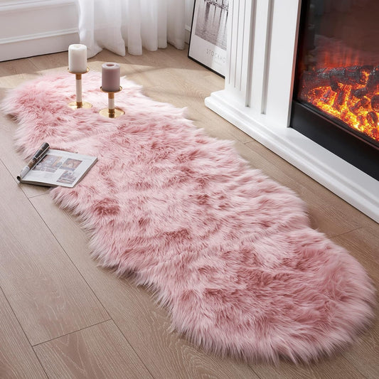 Faux Sheepskin Rug Pink Sheep Foot Door Mat 24x52