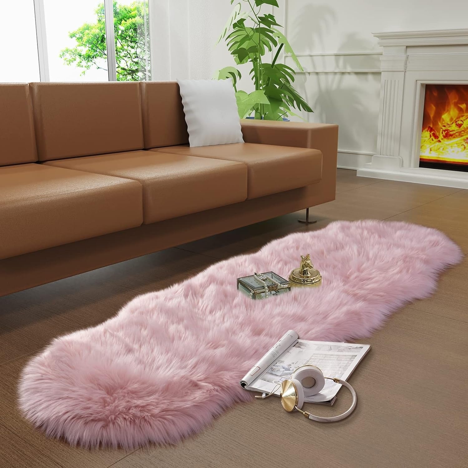 Faux Sheepskin Rug Pink Sheep Foot Door Mat 