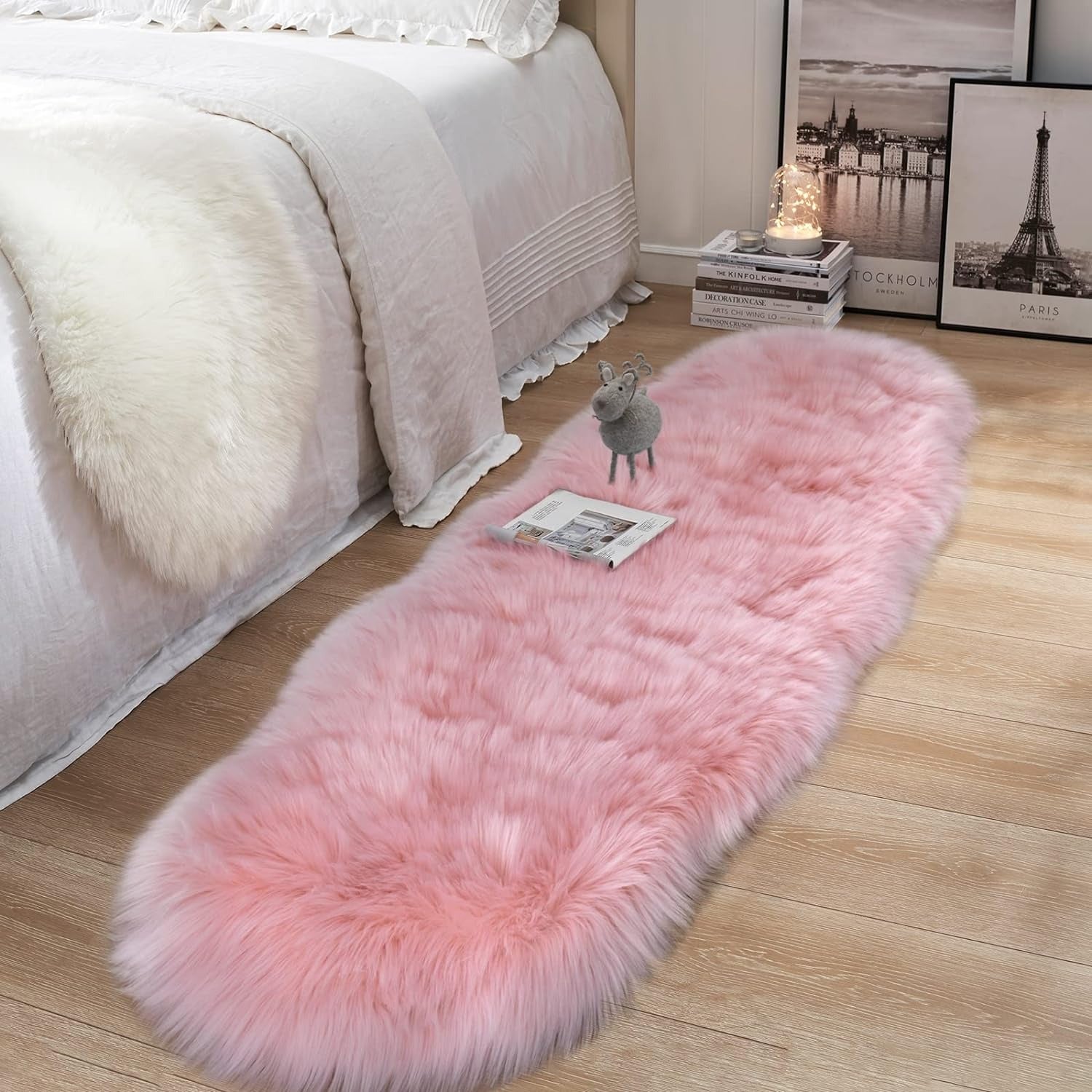 Faux Sheepskin Rug Pink Sheep Foot Door Mat 