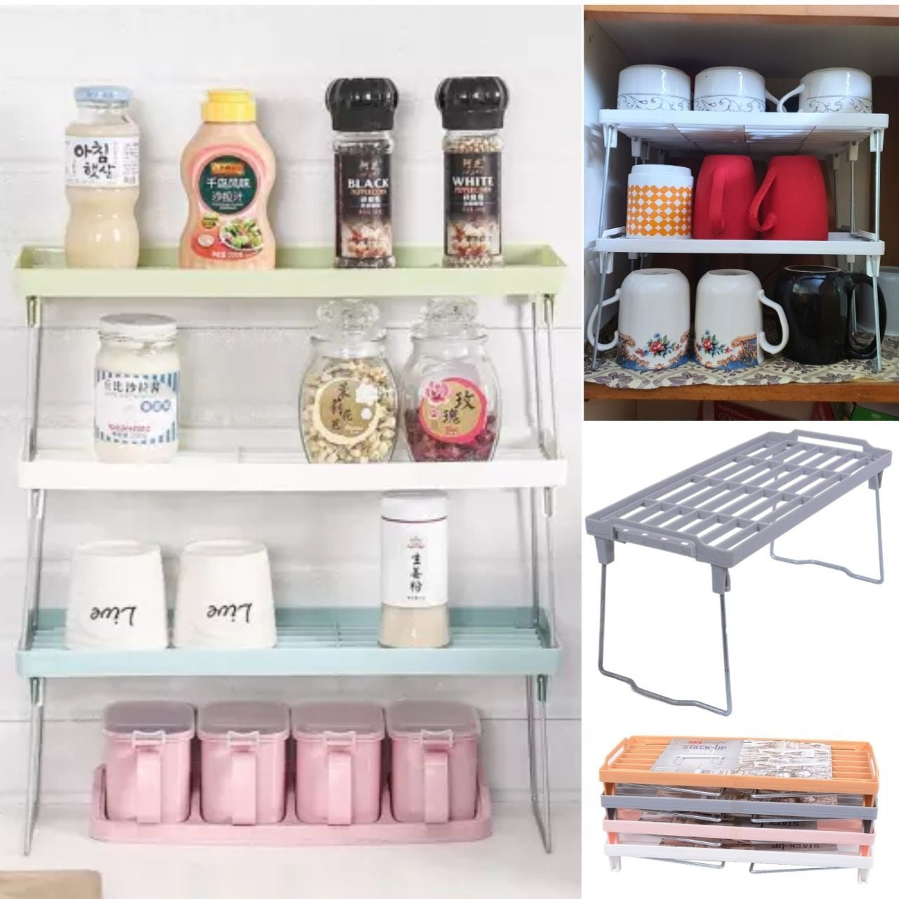 Foldable Spice Rack Shelf – Stackable Kitchen & Pantry Organizer
