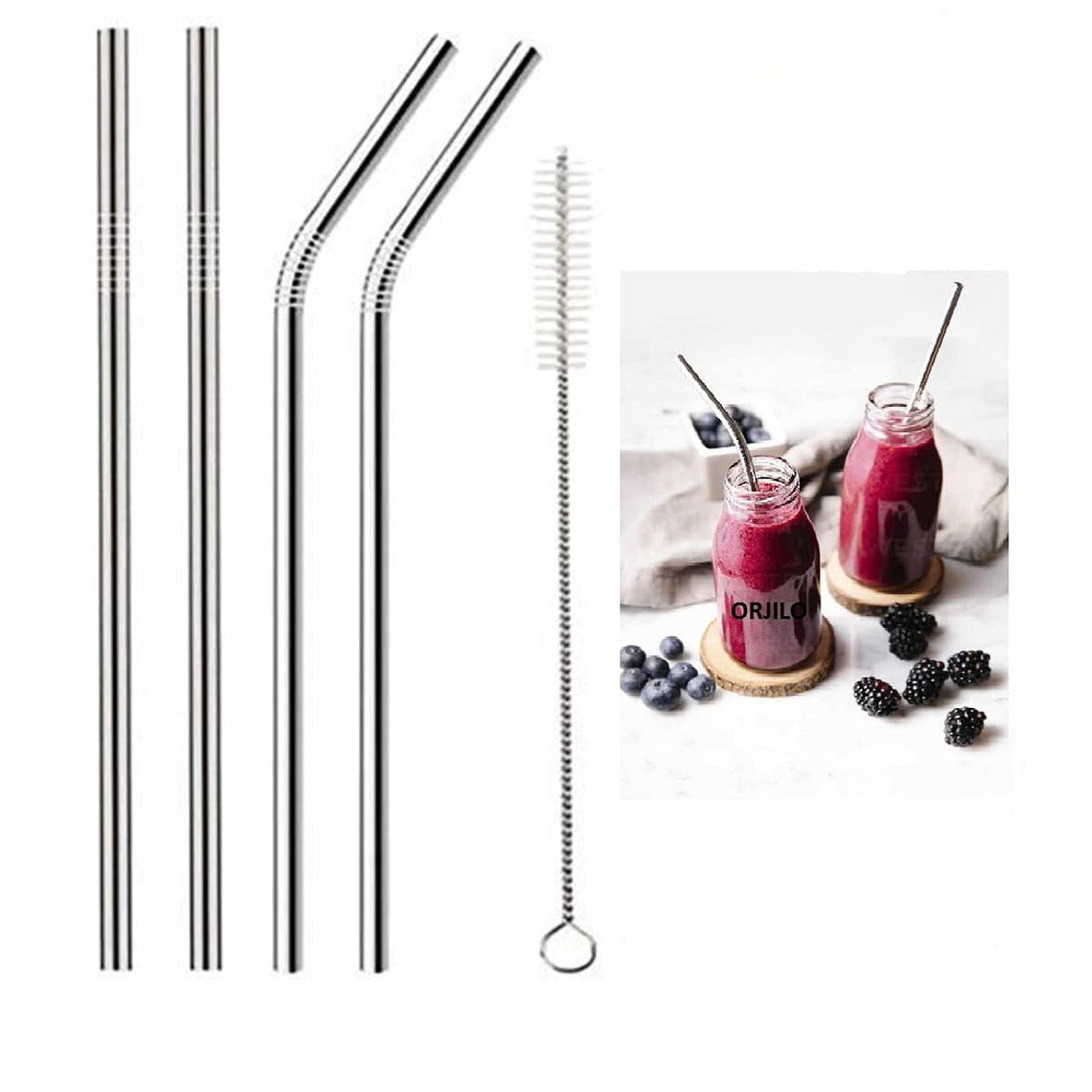 High-Grade Stainless Steel Straw Set - 5 Pcs Reusable Eco-Friendly