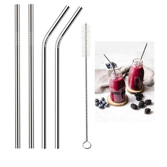 High-Grade Stainless Steel Straw Set - 5 Pcs Reusable Eco-Friendly