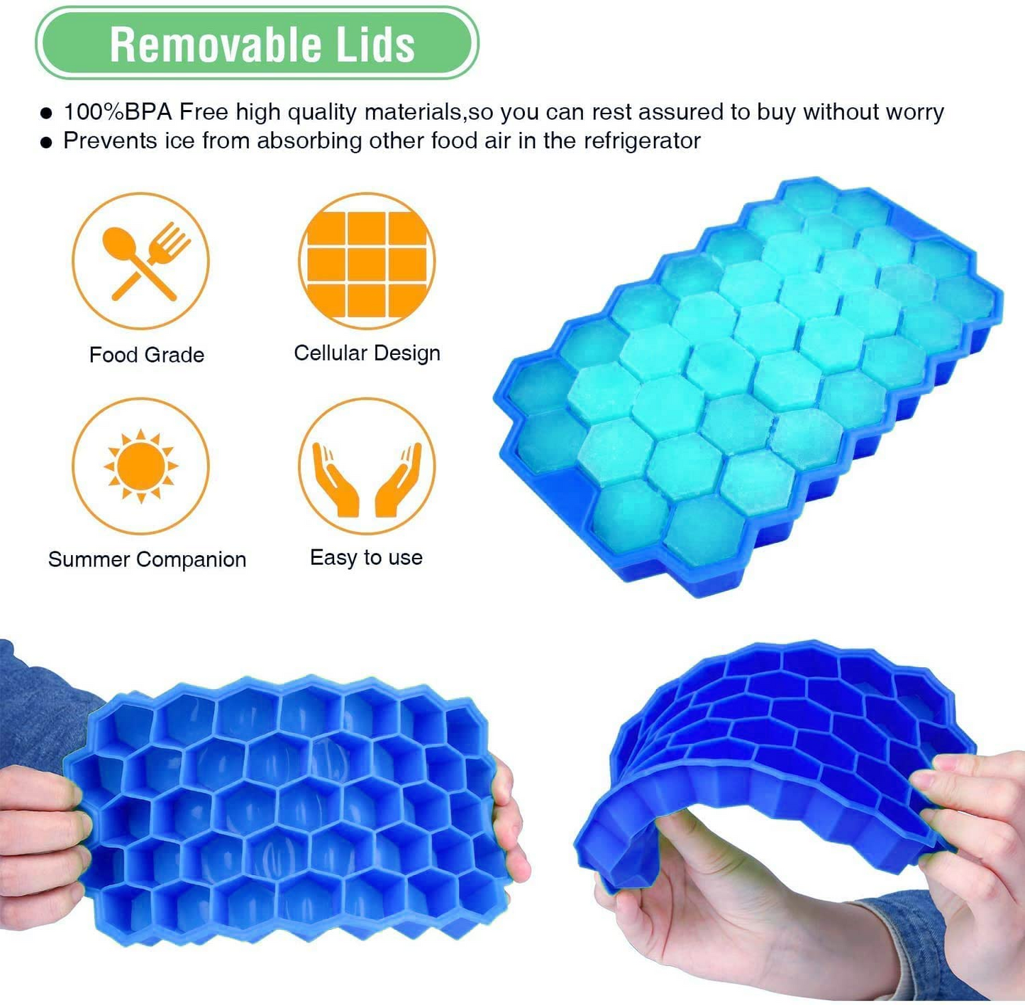 Honeycomb 37 Cavity Silicone Ice Cube Tray for Freezer