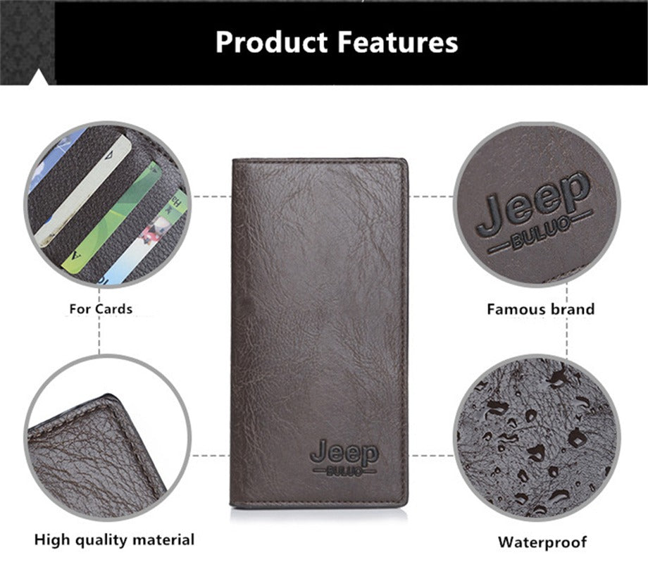 JEEP BULUO Men's Leather Wallet – Brown Business Clutch