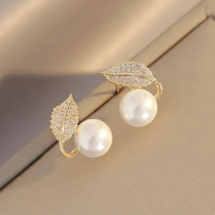 Leaf Pearl Earrings – Classy Feminine Jewelry for Women