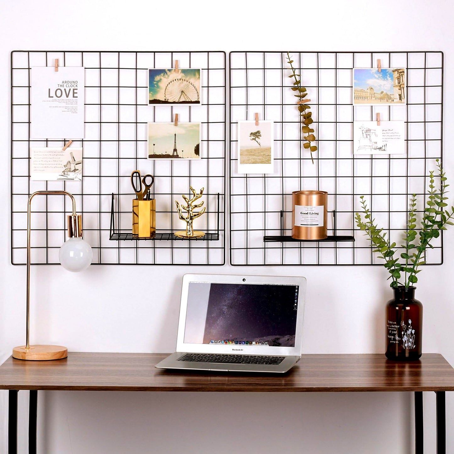 Metal Grid Panel Photo Frame Wall Decor Display