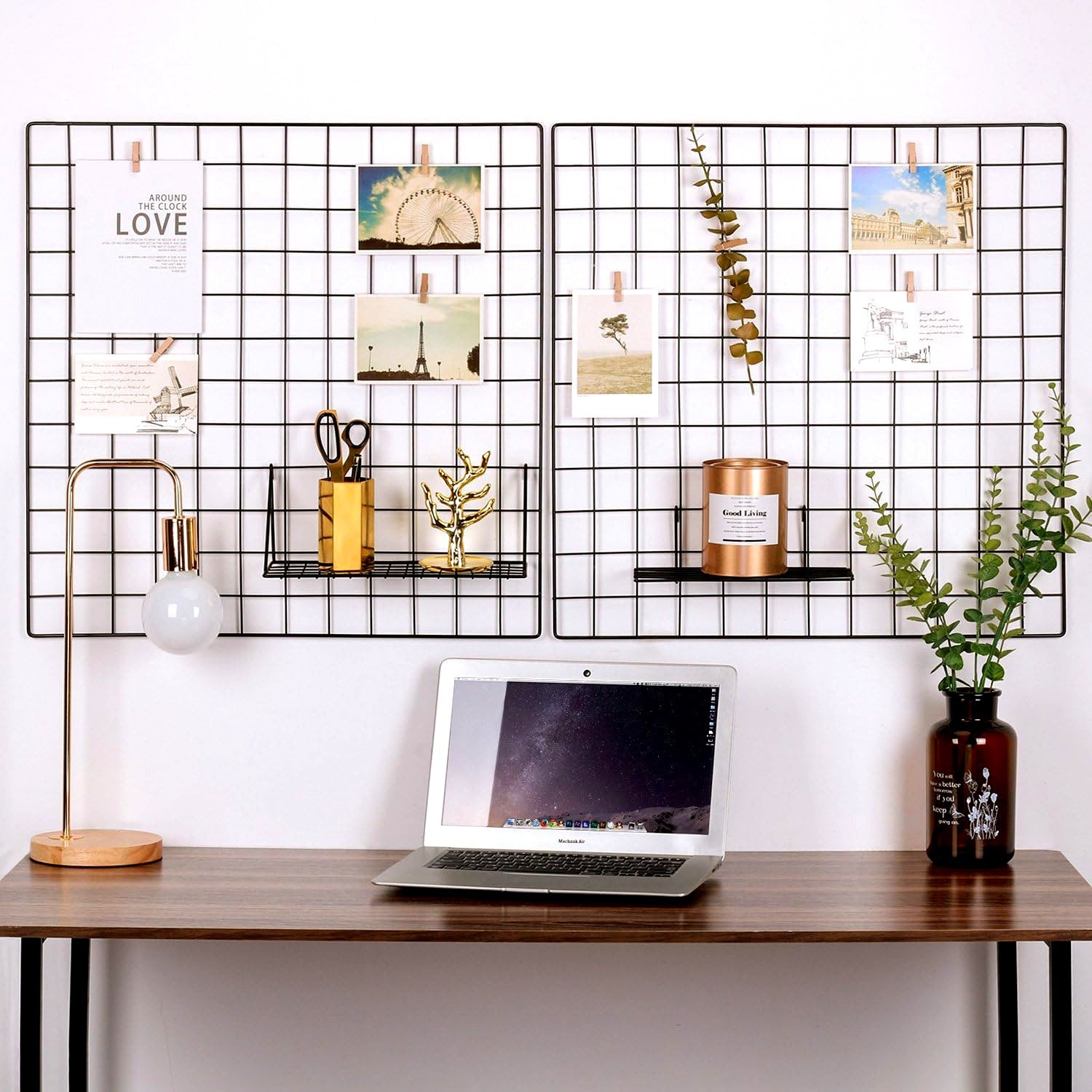 Metal Grid Panel Photo Frame Wall Decor Display