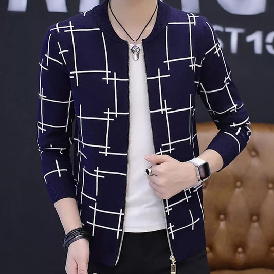 Navy Blue Lining Zipper Jacket - L